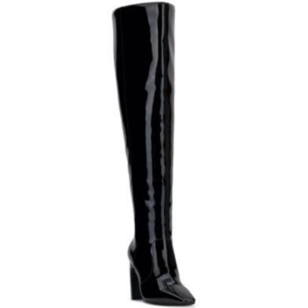 INC International Concepts Orisa Black Patent Over The Knee Block Heel Boots 7
